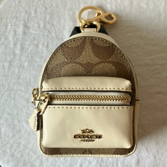 Coach: Brown & Cream Mini Backpack Bag Charm/Keychain - Picture 1 of 16